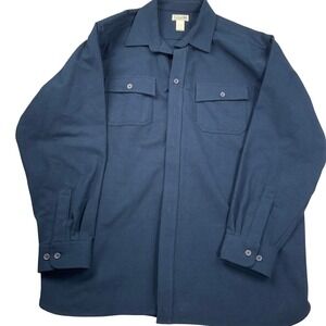 LL Bean Flannel Shirt Mens 2XLR Navy Blue 0MT03 Work Utility Heavy Warm Cotton